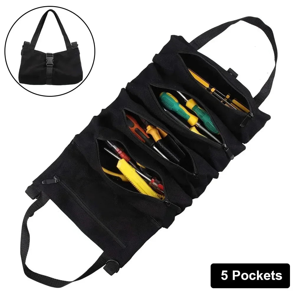 Professional Multi-Purpose Tool Bag with Roll-Up Design – Durable Multi-Pocket Organizer for Hardware and Small Tools