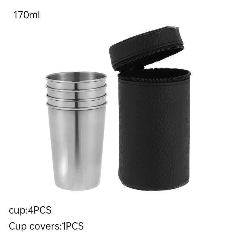 Outdoor Stainless Steel Mini Cups Set with Case – Portable Drinkware for Whisky, Wine, and Travel"