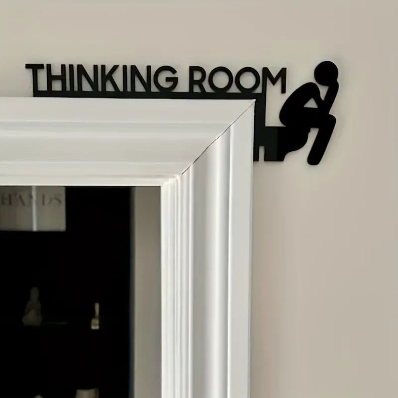 "Modern Metal Toilet Door Sign – 'Thinking Room' Decorative Wall Sculpture"
