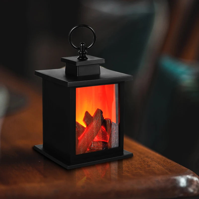 LED Charcoal Style Fireplace Table Lamp with Flame Effect – Winter & Christmas Decorative Lighting