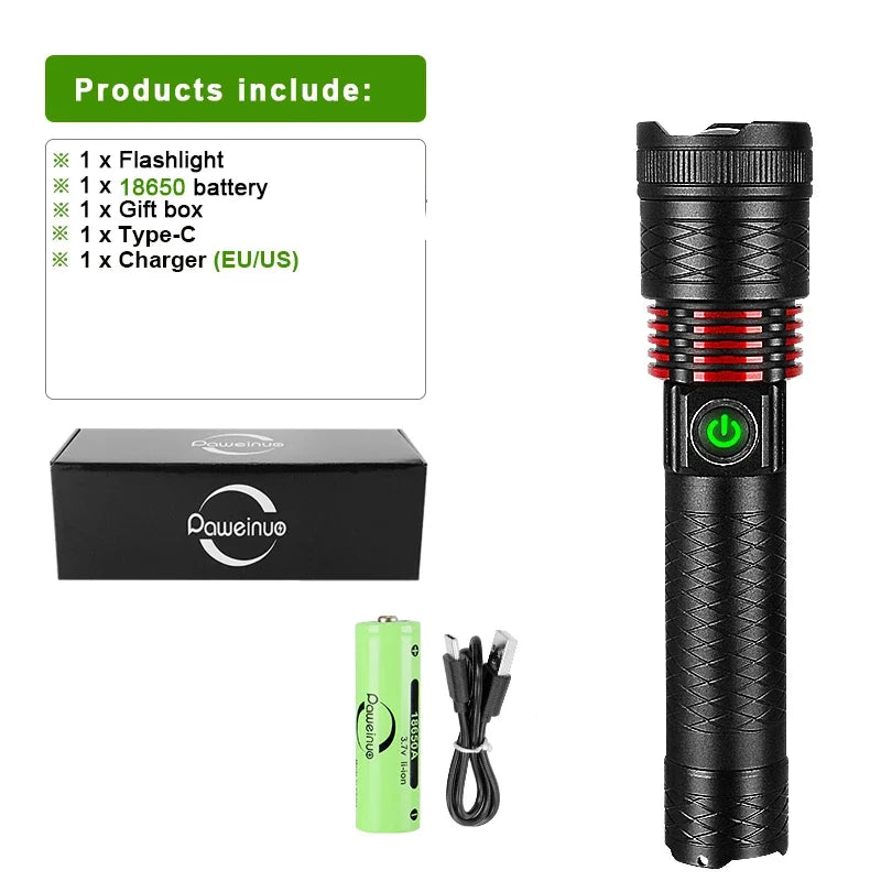 Ultra-Powerful 10000mAh LED Flashlight with 5000M Range and Type-C Rechargeable Battery