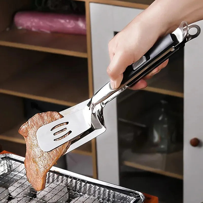 Stainless Steel BBQ Tongs and Spatula Clip – Multi-purpose Kitchen Tool for Cooking and Grilling
