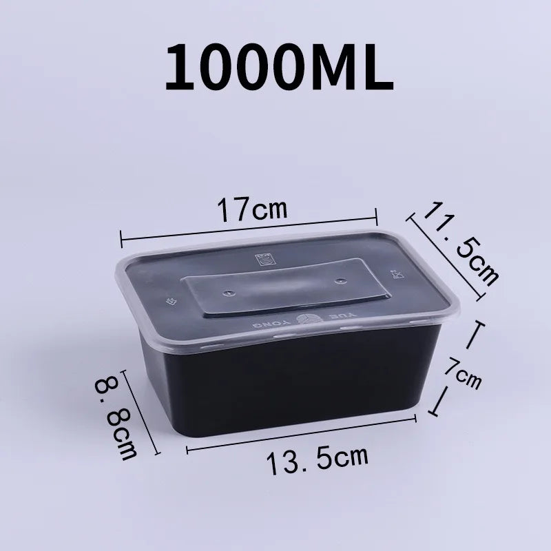 Disposable Black Plastic Food Containers with Lids – For Takeout, Salads, Sandwiches, and Storage"