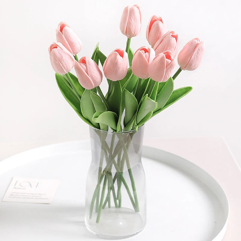 "Artificial Tulip Bouquet, 5/10 Pcs - Realistic PE Flowers for Home, Wedding, and Garden Decor"