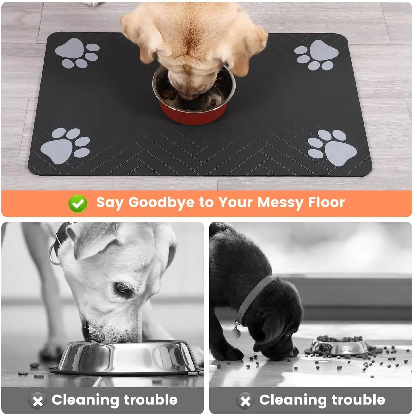 "Waterproof Pet Feeding Mat with Rubber Backing"