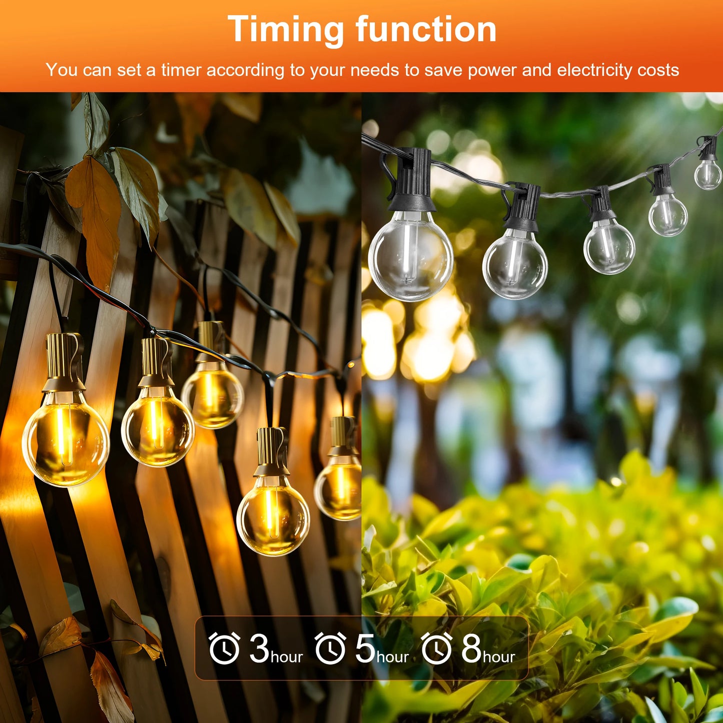Solar-Powered G40 LED Outdoor String Lights with Shatterproof Bulbs – Weatherproof Patio and Backyard Lighting
