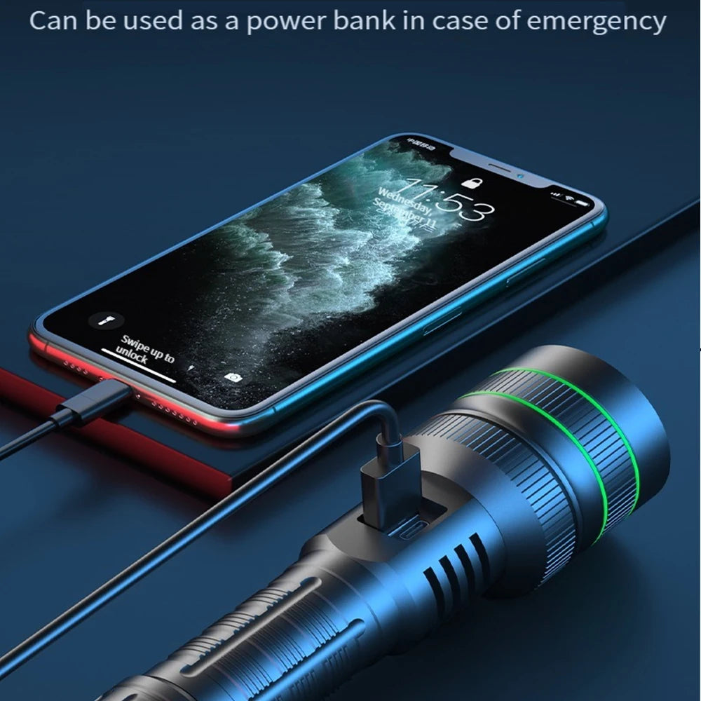 Super Long Range High-Power LED Tactical Flashlight - USB Rechargeable & Waterproof