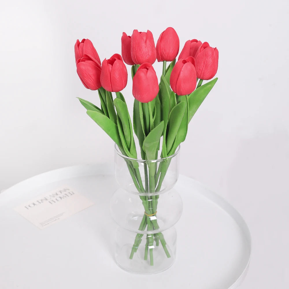 "Artificial Tulip Bouquet, 5/10 Pcs - Realistic PE Flowers for Home, Wedding, and Garden Decor"