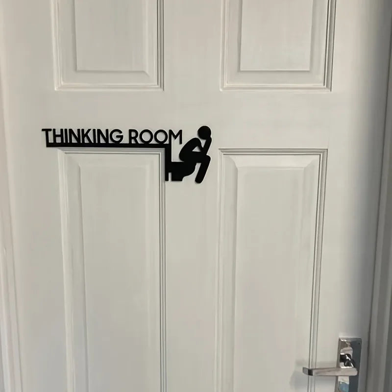 "Modern Metal Toilet Door Sign – 'Thinking Room' Decorative Wall Sculpture"