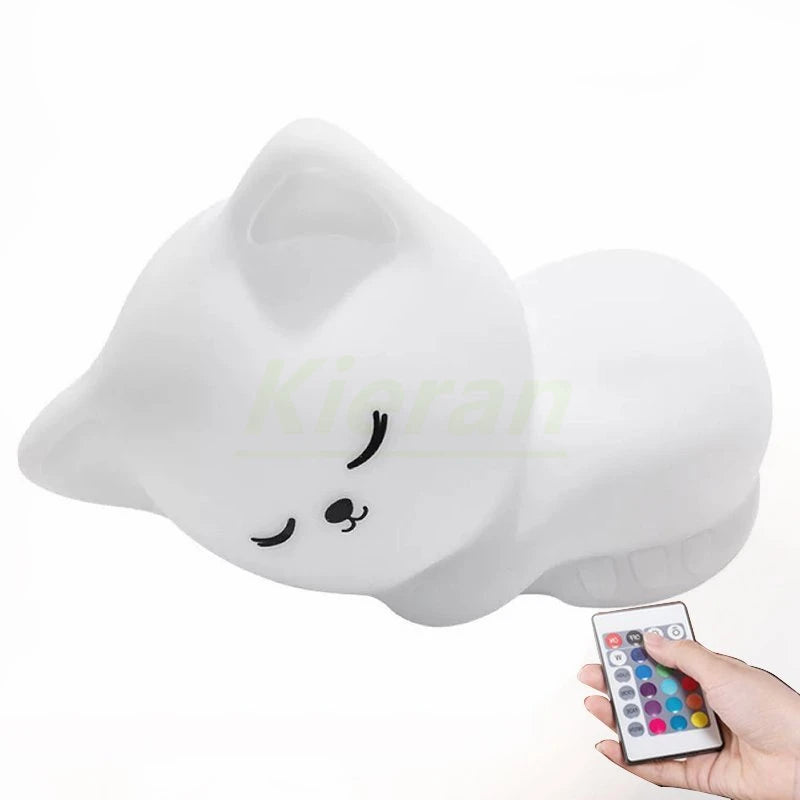 "Soft Silicone Cat LED Night Light – 7 Color USB Rechargeable Night Lamp for Kids and Babies"