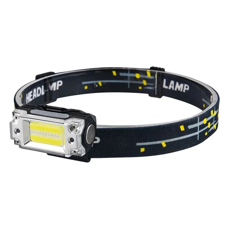 Mini Dual COB Headlamp with Sensor - 5 Lighting Modes, Hat Clip, Rechargeable Outdoor Flashlight