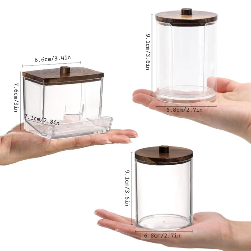 Clear Lid Bathroom Organizer Set – Qtip Holder, Cotton Ball & Swab Dispenser, Storage Jars