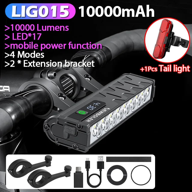 NEWBOLER LIG Series LED Bike Headlamp – 10000 Lumens Waterproof USB Rechargeable Bicycle Light