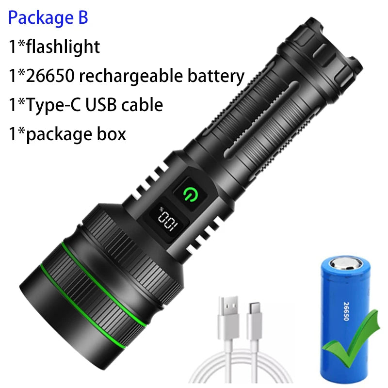 Super Long Range High-Power LED Tactical Flashlight - USB Rechargeable & Waterproof