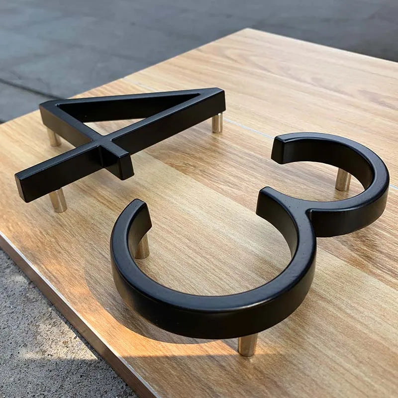 "Modern 125mm Black Metal Floating Address Numbers and Letters – Stylish Outdoor Sign for Home and Mailbox"