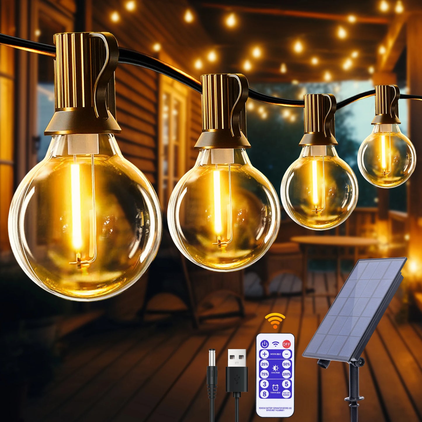 Solar-Powered G40 LED Outdoor String Lights with Shatterproof Bulbs – Weatherproof Patio and Backyard Lighting