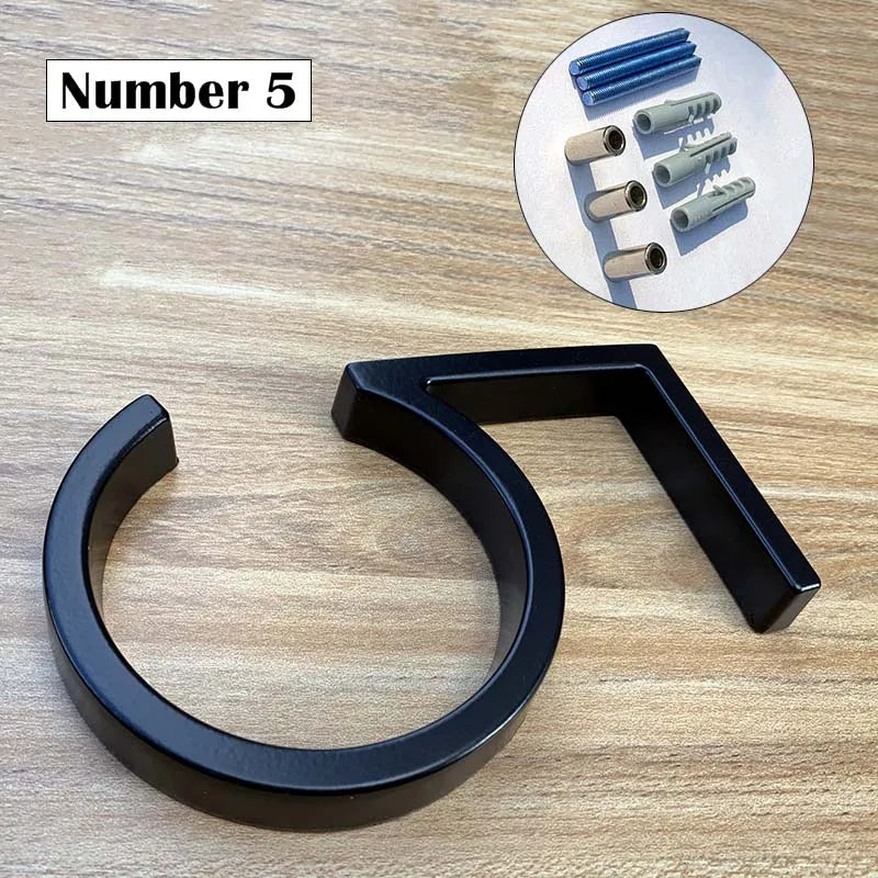 "Modern 125mm Black Metal Floating Address Numbers and Letters – Stylish Outdoor Sign for Home and Mailbox"