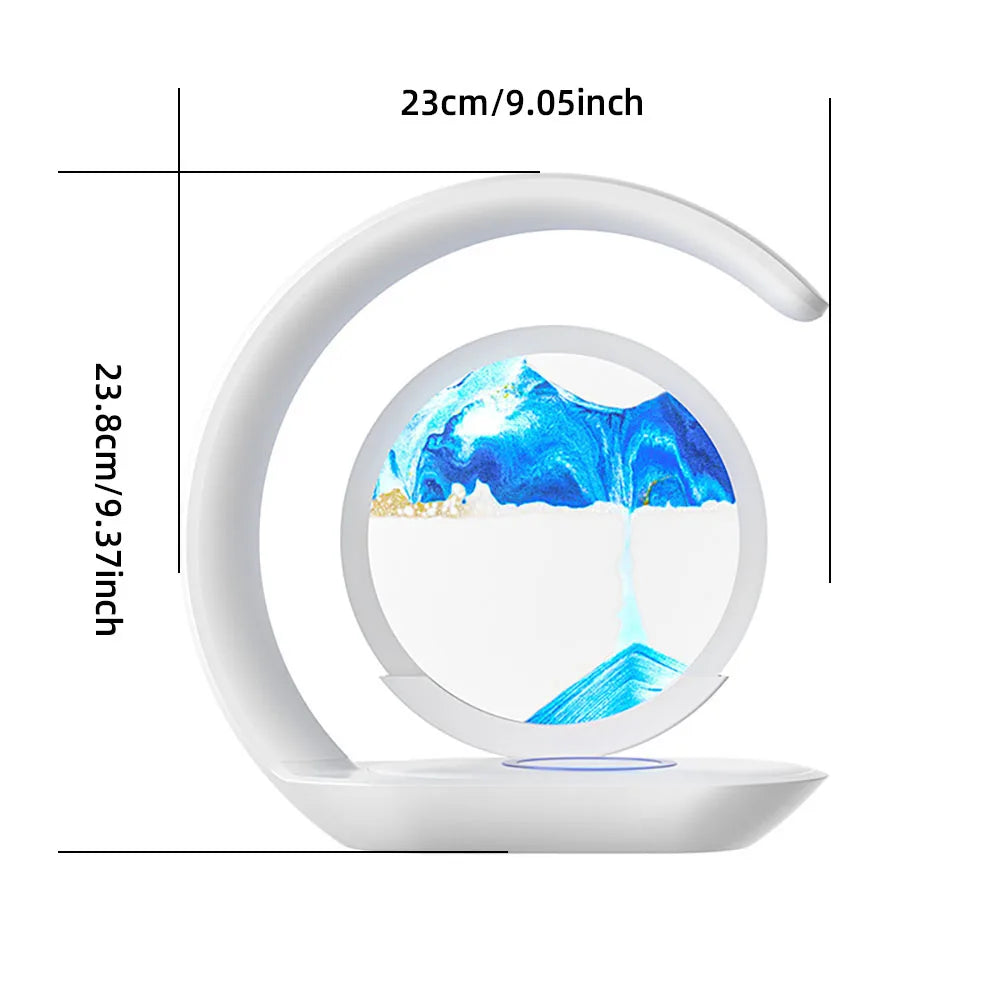 Quicksand 3D Hourglass Table Lamp with USB Wireless Charging – Sand Painting Night Light