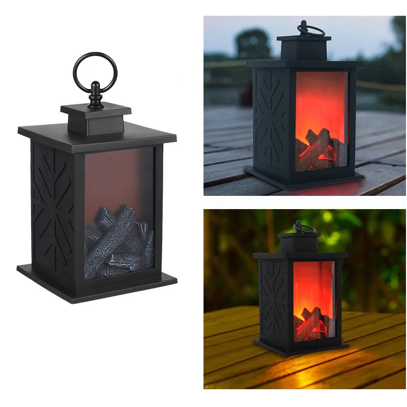 LED Charcoal Style Fireplace Table Lamp with Flame Effect – Winter & Christmas Decorative Lighting