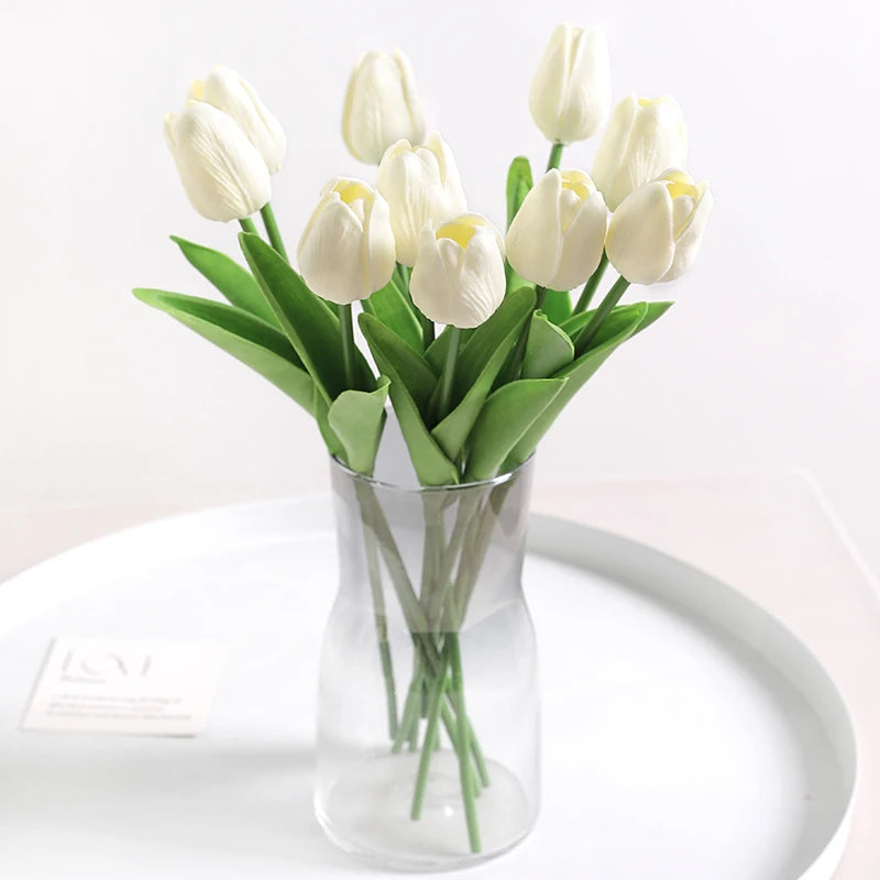 "Artificial Tulip Bouquet, 5/10 Pcs - Realistic PE Flowers for Home, Wedding, and Garden Decor"