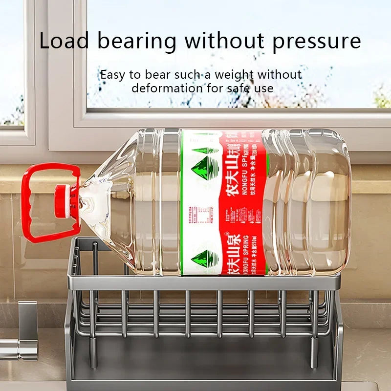 "Multi-Functional Kitchen Sponge Rack with Water Drainage – Dish Soap and Rag Organizer"