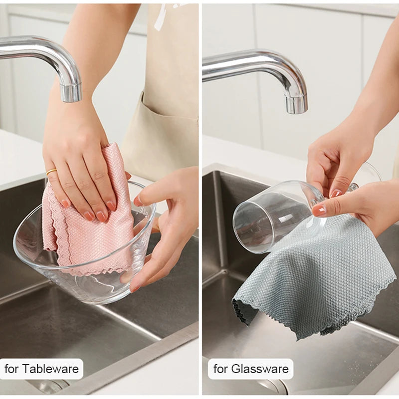 Lint-Free Microfiber Cloths – Reusable Fish-Scale Rags for Streak-Free Glass and Surface Cleaning