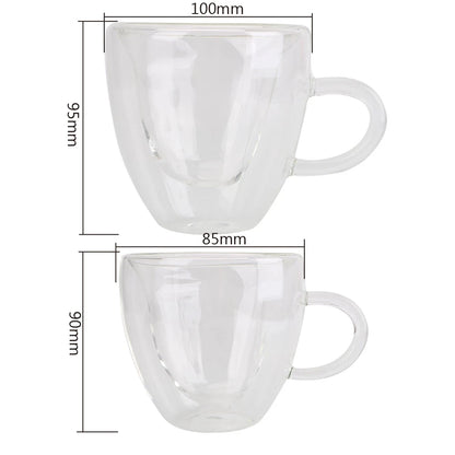 "Heart-Shaped Double Glass Mug Set – Romantic Coffee, Tea, and Espresso Cups"