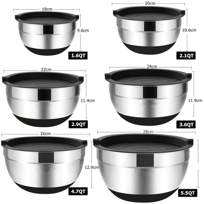 Set of Stainless Steel Mixing Bowls with Lids and Non-Slip Bases for Baking and Storage, LMETJMA JT227