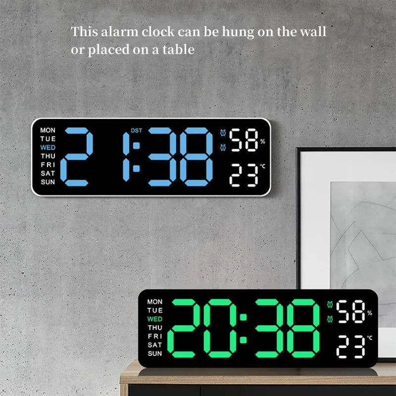 9-Inch Digital Wall Clock with USB Power, Temperature, Humidity, and LED Display