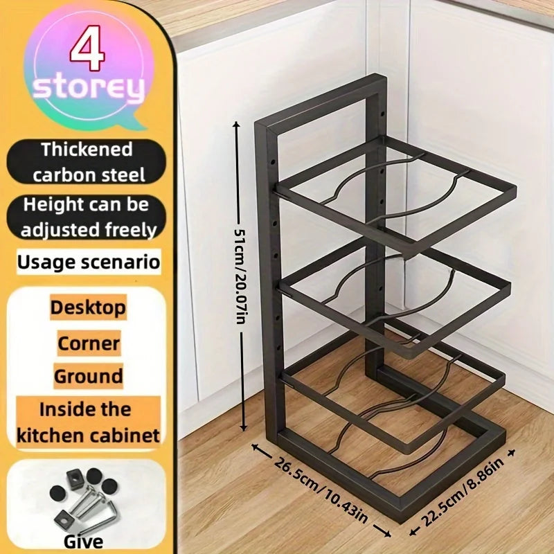 Adjustable Stainless Steel Pot and Pan Organizer – Multi-Layer Kitchen Storage Rack