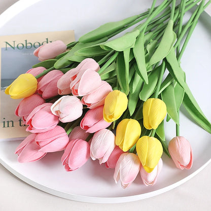 "Artificial Tulip Bouquet, 5/10 Pcs - Realistic PE Flowers for Home, Wedding, and Garden Decor"