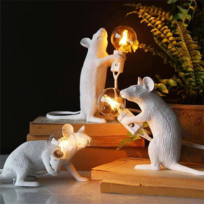 "Nordic Mouse LED Table Lamp – Stylish Resin Night Light for Home, Bedroom, and Desk Decor"