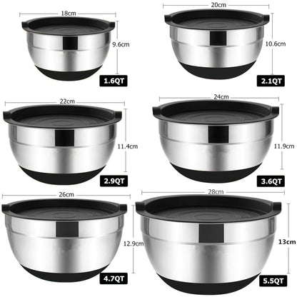 Set of Stainless Steel Mixing Bowls with Lids and Non-Slip Bases for Baking and Storage, LMETJMA JT227