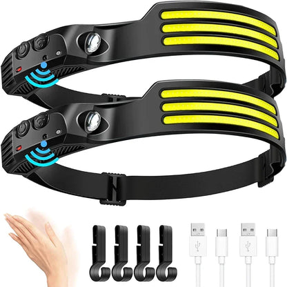 COB LED Induction Headlamp - USB Rechargeable, Motion Sensor, Outdoor Camping & Fishing Headlight