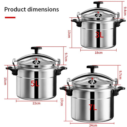 Professional Aluminum Pressure Cooker 3L/5L/7L - Heavy-Duty Explosion-Proof Pot for Gas Cooker