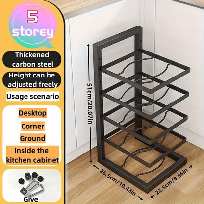 Adjustable Stainless Steel Pot and Pan Organizer – Multi-Layer Kitchen Storage Rack