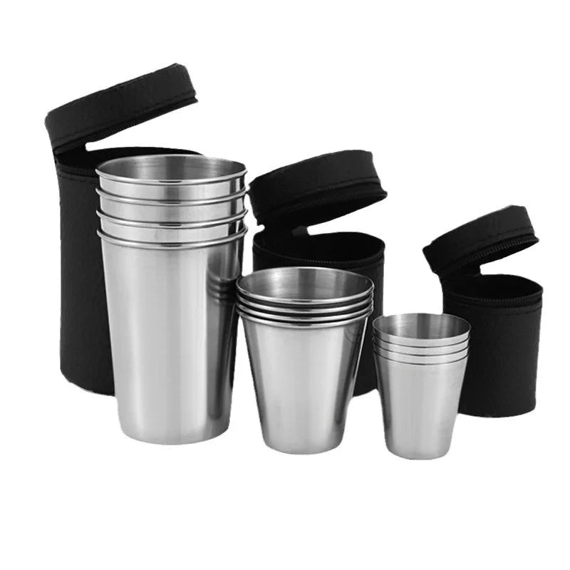 Outdoor Stainless Steel Mini Cups Set with Case – Portable Drinkware for Whisky, Wine, and Travel"