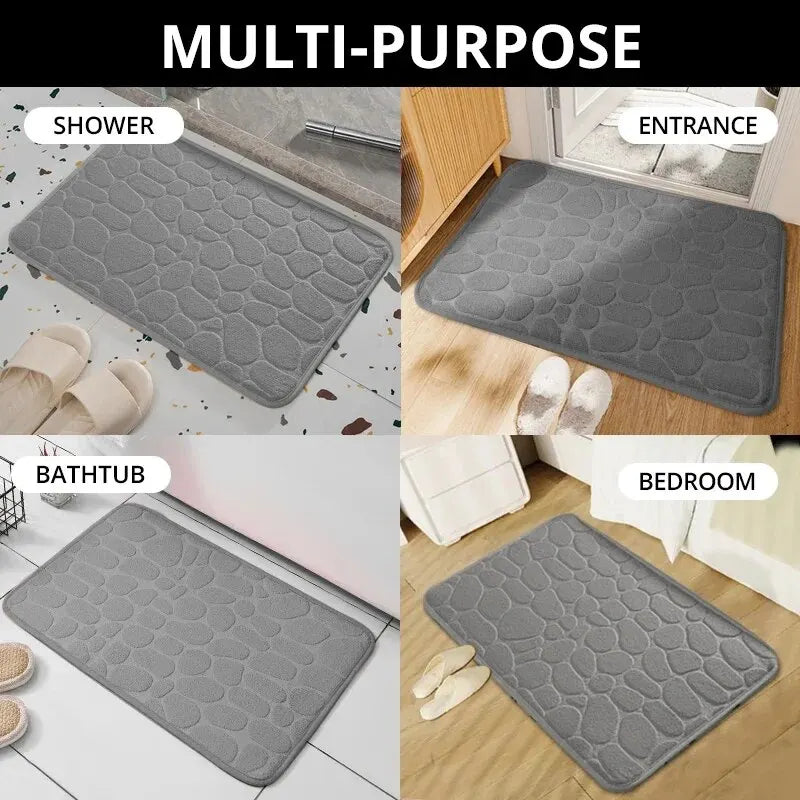 Memory Foam Non-Slip Velvet Cobblestone Floor Mat – Stylish Bathroom & Living Room Carpet