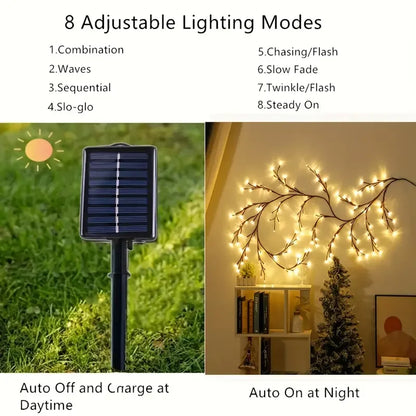 "Solar-Powered Rattan Branch String Lights with 72 LEDs for Home and Wedding Decor"