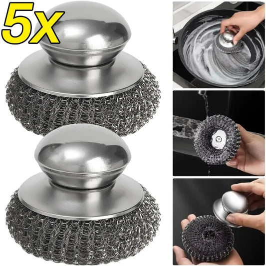 Heavy Duty Stainless Steel Pot Brush with Handle – Powerful Dishwashing Scrubber