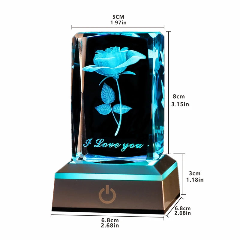 Rose Crystal LED Lamp – Colorful Night Light for Romantic Gifts and Special Occasions"