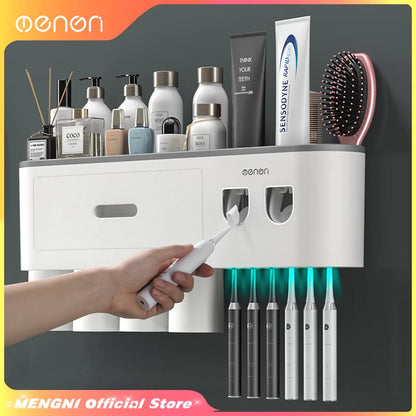 MENGNI Magnetic Toothbrush Holder with Toothpaste Dispenser