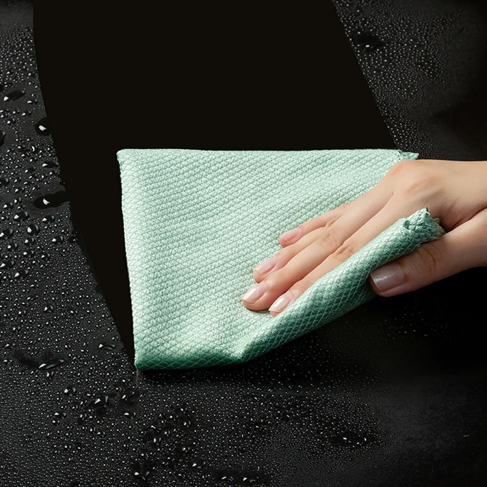 Lint-Free Microfiber Cloths – Reusable Fish-Scale Rags for Streak-Free Glass and Surface Cleaning