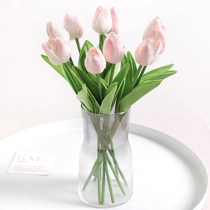 "Artificial Tulip Bouquet, 5/10 Pcs - Realistic PE Flowers for Home, Wedding, and Garden Decor"