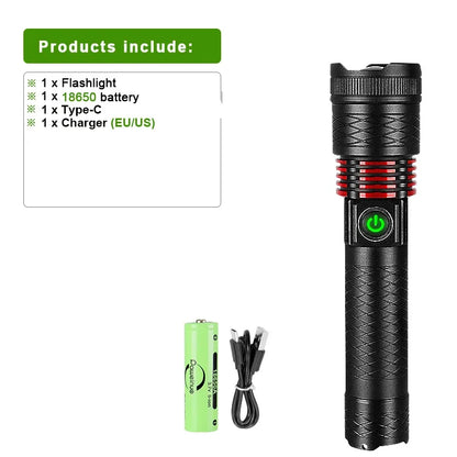 Ultra-Powerful 10000mAh LED Flashlight with 5000M Range and Type-C Rechargeable Battery
