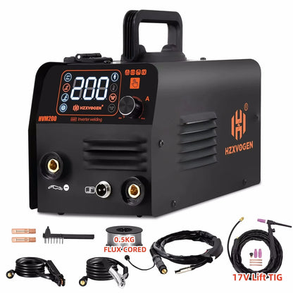 HZXVOGEN HVM200 3-in-1 MIG/TIG/MMA Welding Machine – Gasless & Inverter Welder for Iron Soldering