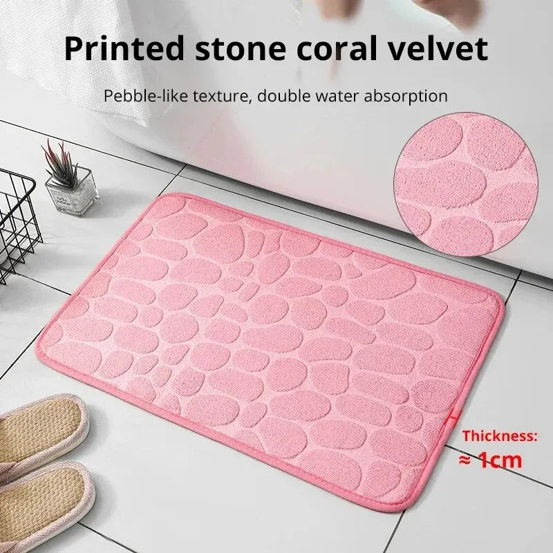 Memory Foam Non-Slip Velvet Cobblestone Floor Mat – Stylish Bathroom & Living Room Carpet