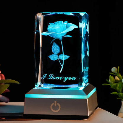 Rose Crystal LED Lamp – Colorful Night Light for Romantic Gifts and Special Occasions"