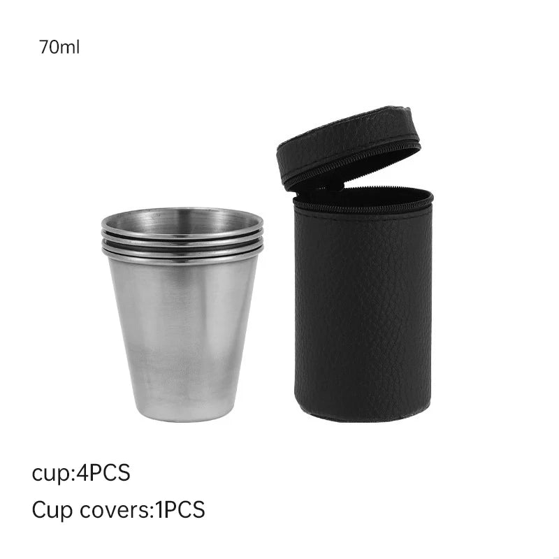 Outdoor Stainless Steel Mini Cups Set with Case – Portable Drinkware for Whisky, Wine, and Travel"