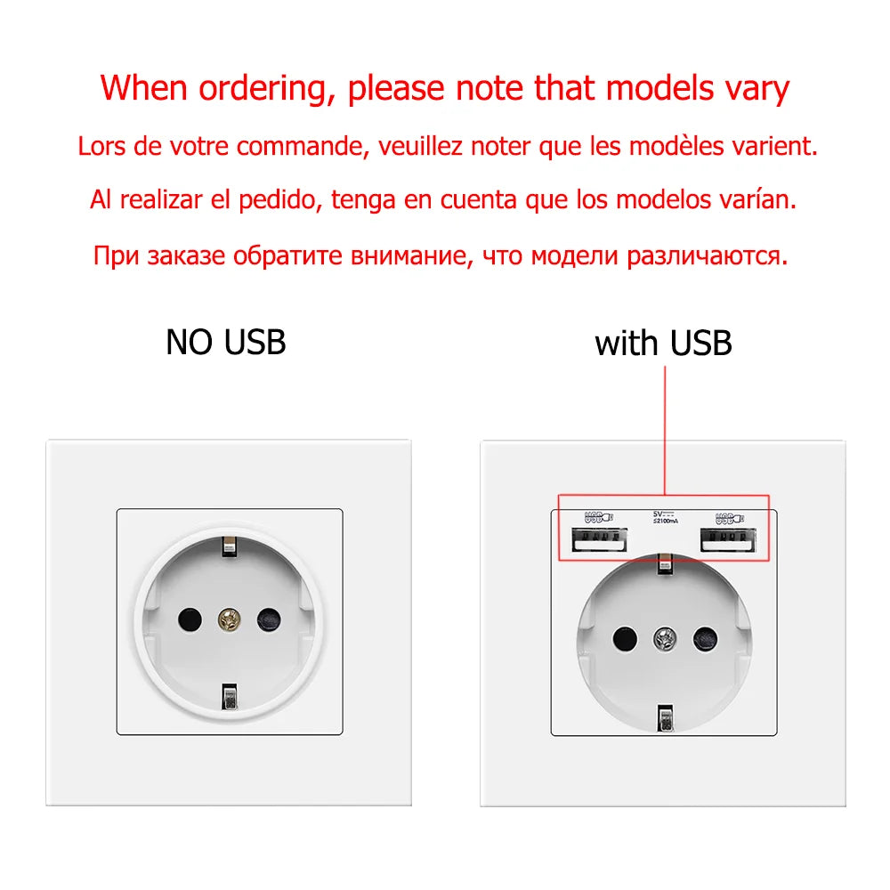 Universal EU Wall Socket with Dual USB Ports 5V 2.1A for Fast Charging